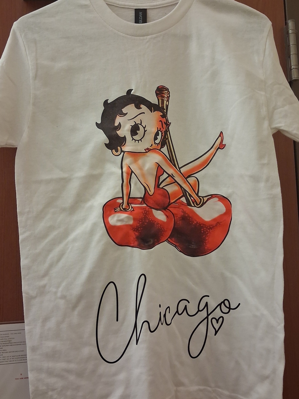 White Betty Boop Cherry Graphic Tee - Chicago Script